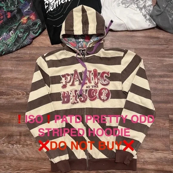 Vintage Panic At The Disco Logo Hoodie ISO PATD Pretty Odd Striped